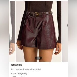 Burgundy PU Leather Shorts